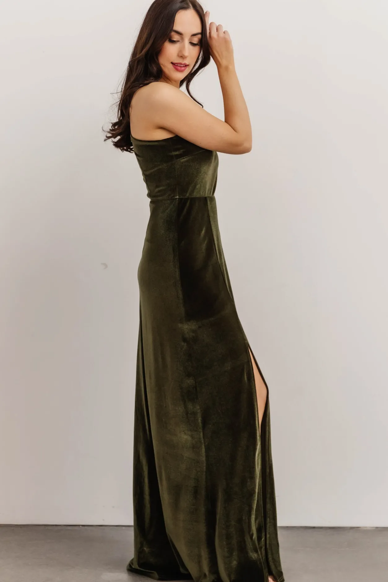 Best Baltic Born Tatiana Velvet One Shoulder Maxi Dress | Olive