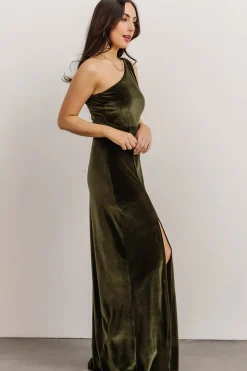 Best Baltic Born Tatiana Velvet One Shoulder Maxi Dress | Olive