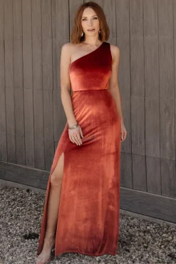 Outlet Baltic Born Tatiana Velvet One Shoulder Maxi Dress | Cinnamon