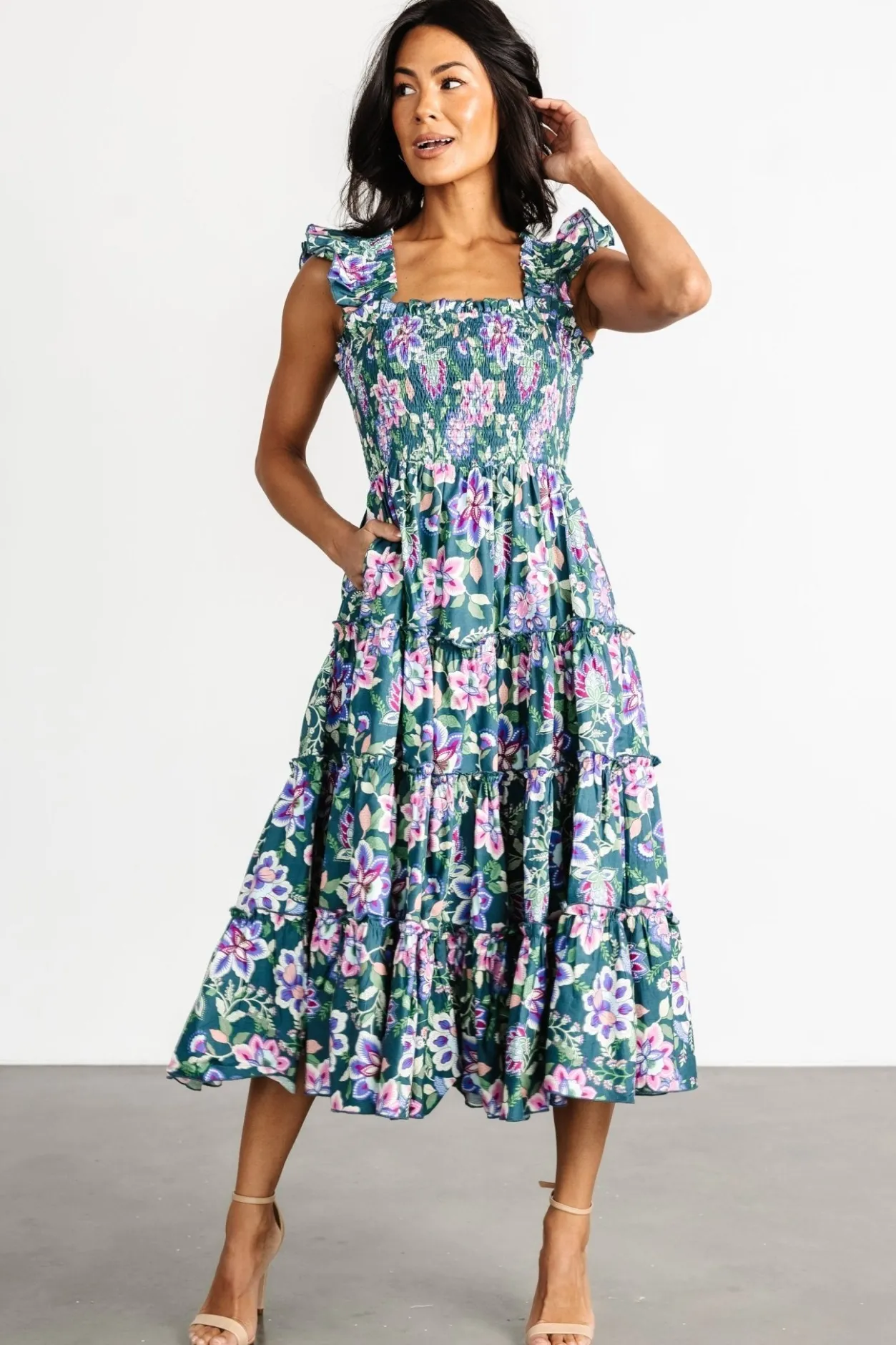 Fashion Baltic Born Tatum Smocked Tiered Dress | Green Multi GreenMulti