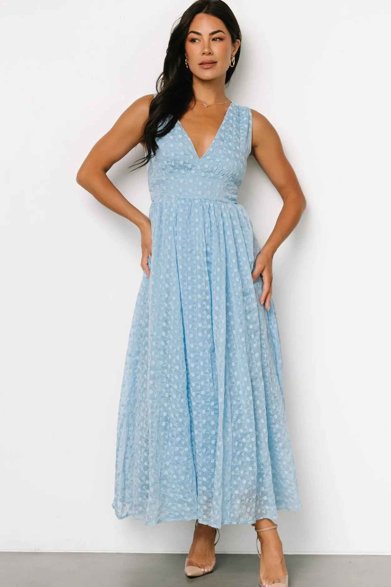 Outlet Baltic Born Thalia Embroidered Tank Midi Dress | Blue
