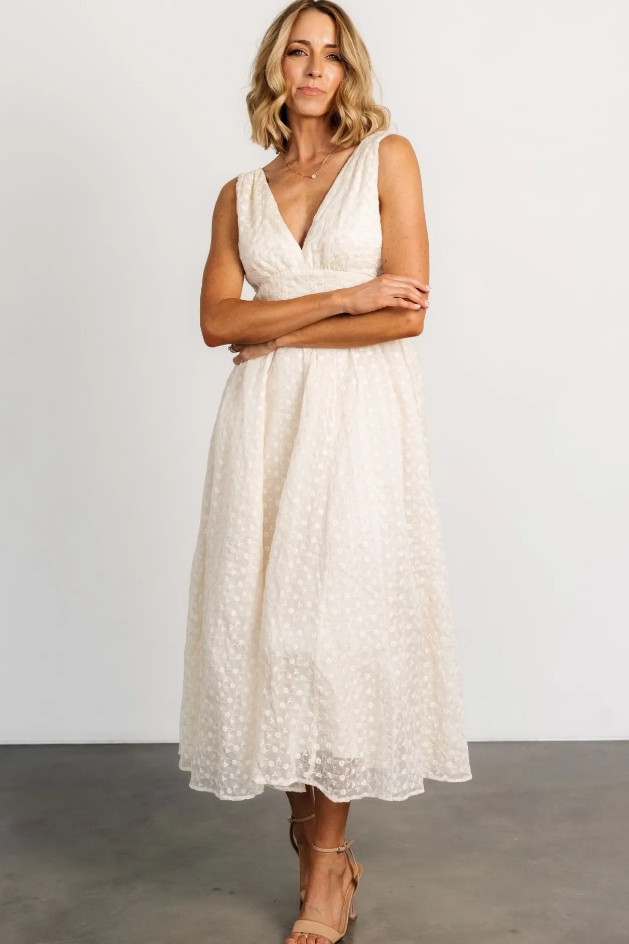 Outlet Baltic Born Thalia Embroidered Tank Midi Dress | Vintage Cream VintageCream