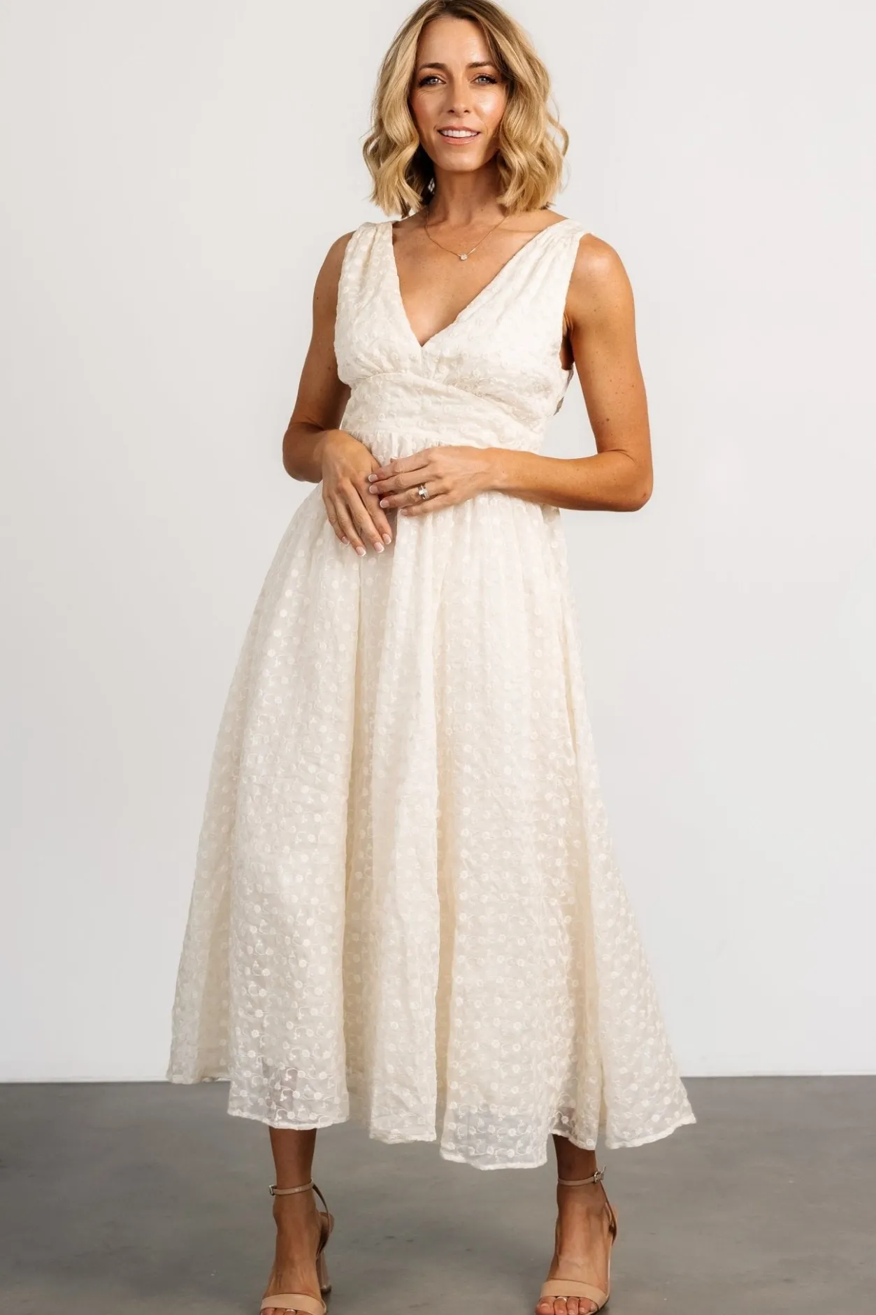 Outlet Baltic Born Thalia Embroidered Tank Midi Dress | Vintage Cream VintageCream