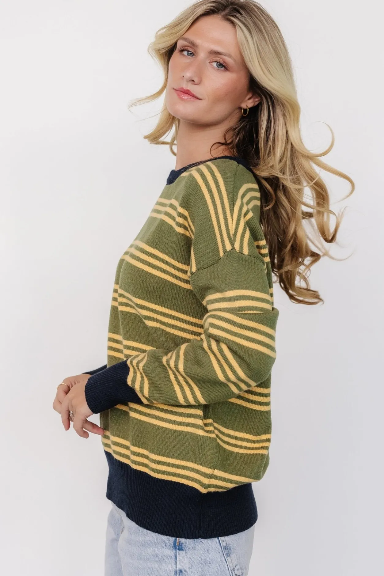 Discount Baltic Born Thomas Striped Sweater | Olive Multi OliveMulti