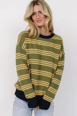 Discount Baltic Born Thomas Striped Sweater | Olive Multi OliveMulti