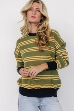 Discount Baltic Born Thomas Striped Sweater | Olive Multi OliveMulti