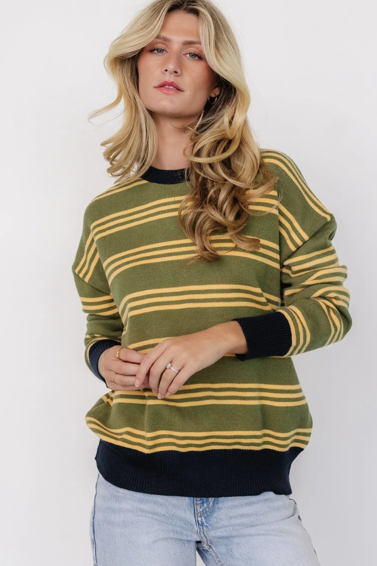 Discount Baltic Born Thomas Striped Sweater | Olive Multi OliveMulti
