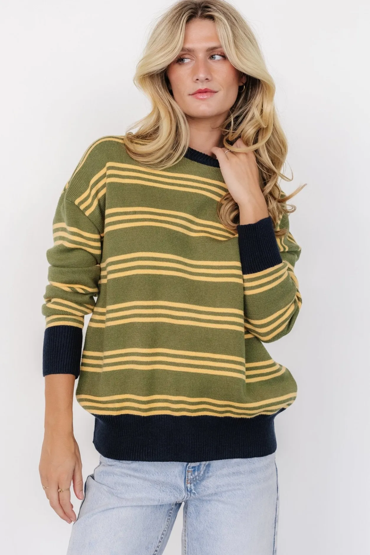 Discount Baltic Born Thomas Striped Sweater | Olive Multi OliveMulti