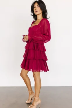Discount Baltic Born Thompson Tiered Short Dress | Burgundy