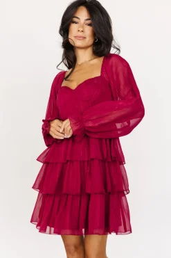 Discount Baltic Born Thompson Tiered Short Dress | Burgundy