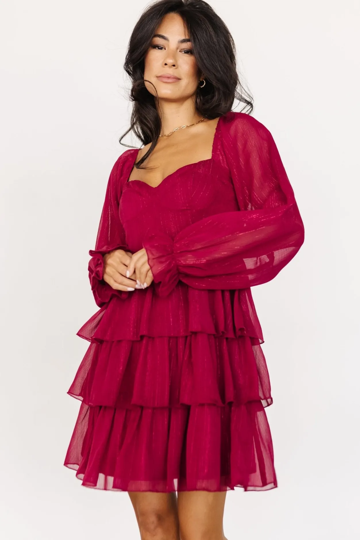 Discount Baltic Born Thompson Tiered Short Dress | Burgundy