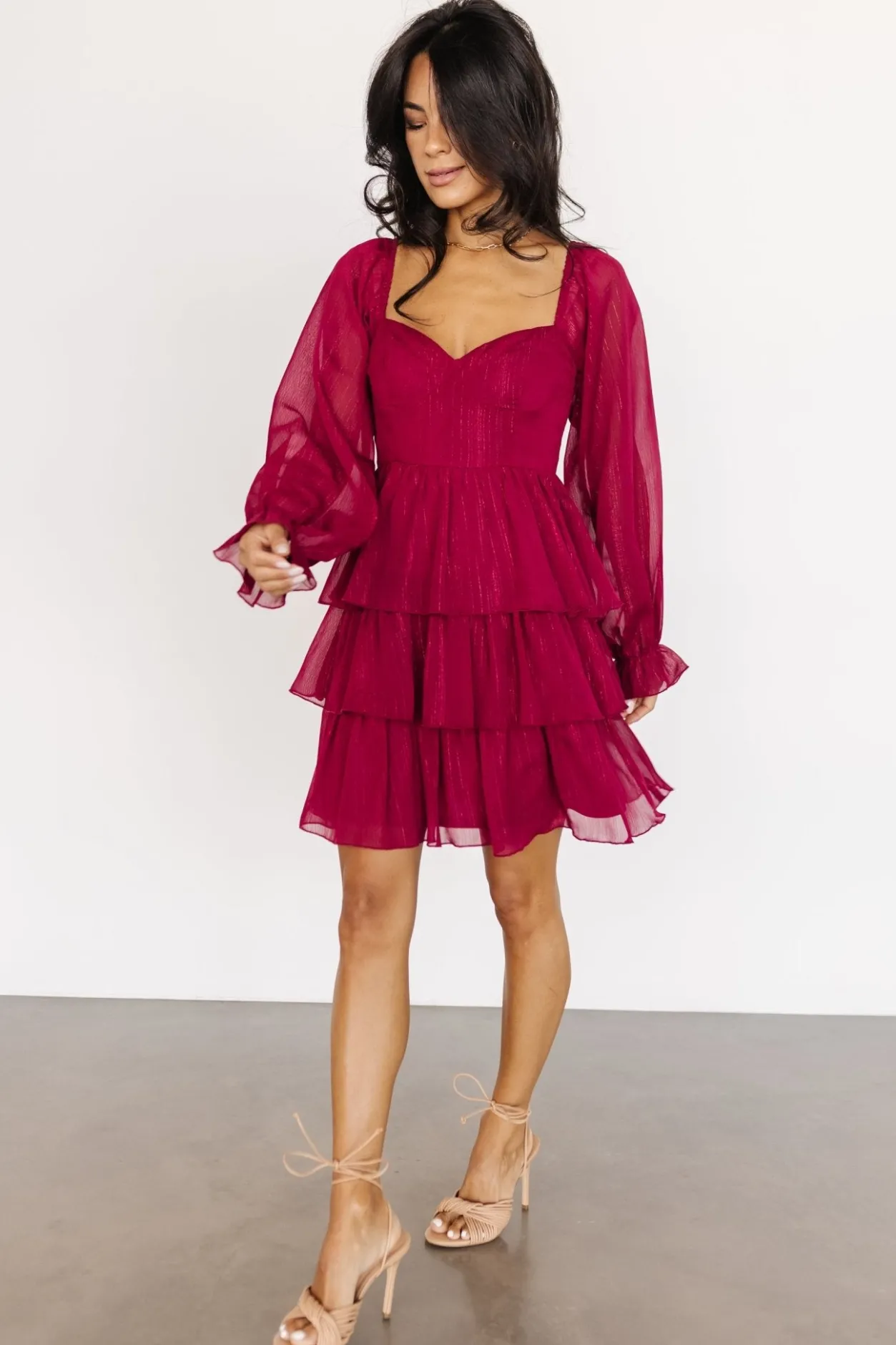 Discount Baltic Born Thompson Tiered Short Dress | Burgundy