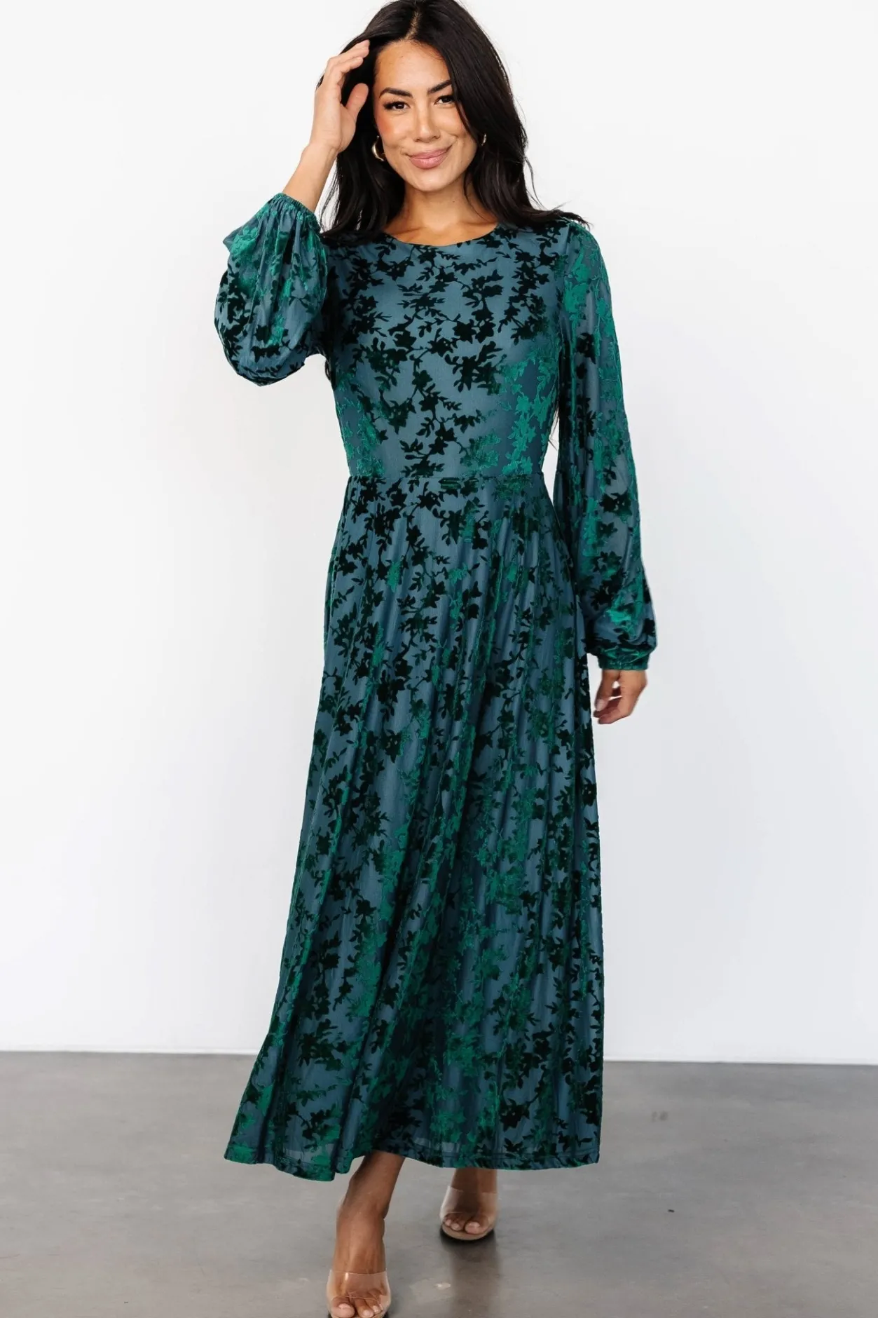 Fashion Baltic Born Thora Velvet Dress | Emerald Floral EmeraldFloral