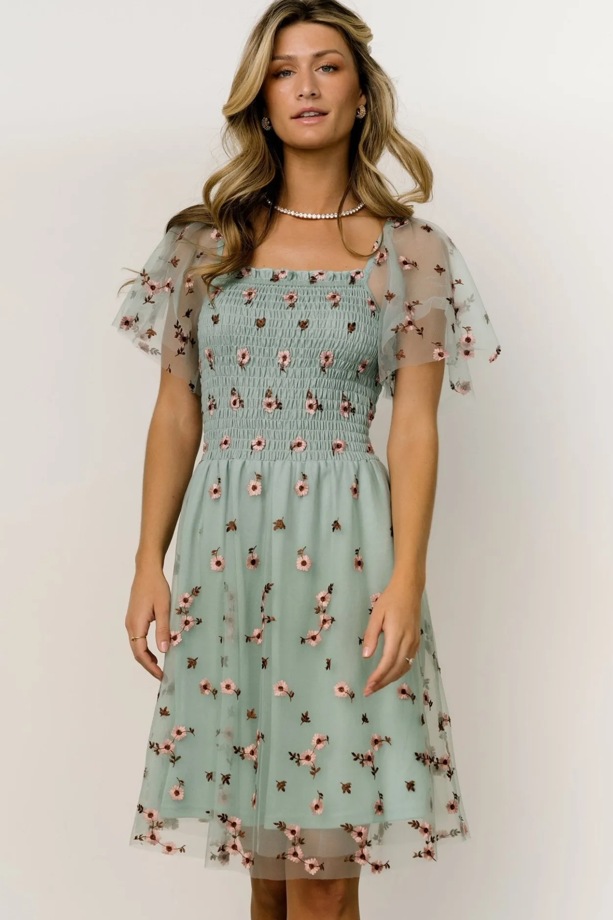 Discount Baltic Born Tivoli Tulle Short Dress | Sage + Pink Sage+Pink