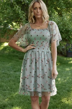 Discount Baltic Born Tivoli Tulle Short Dress | Sage + Pink Sage+Pink