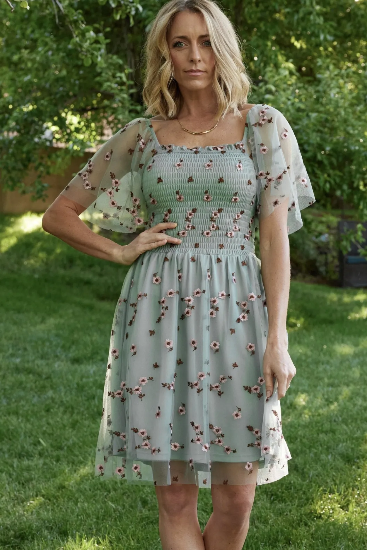 Discount Baltic Born Tivoli Tulle Short Dress | Sage + Pink Sage+Pink