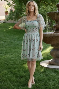 Discount Baltic Born Tivoli Tulle Short Dress | Sage + Pink Sage+Pink