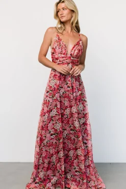 Fashion Baltic Born Tora Cross Back Maxi Dress | Black + Red Floral Black+RedFloral