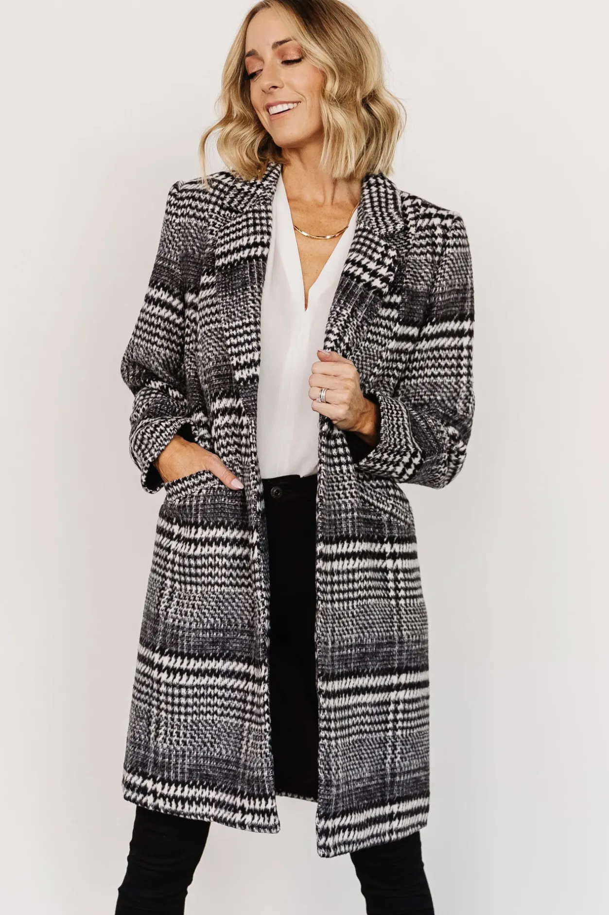 Hot Baltic Born Townley Houndstooth Coat | Black + Off White Black+OffWhite