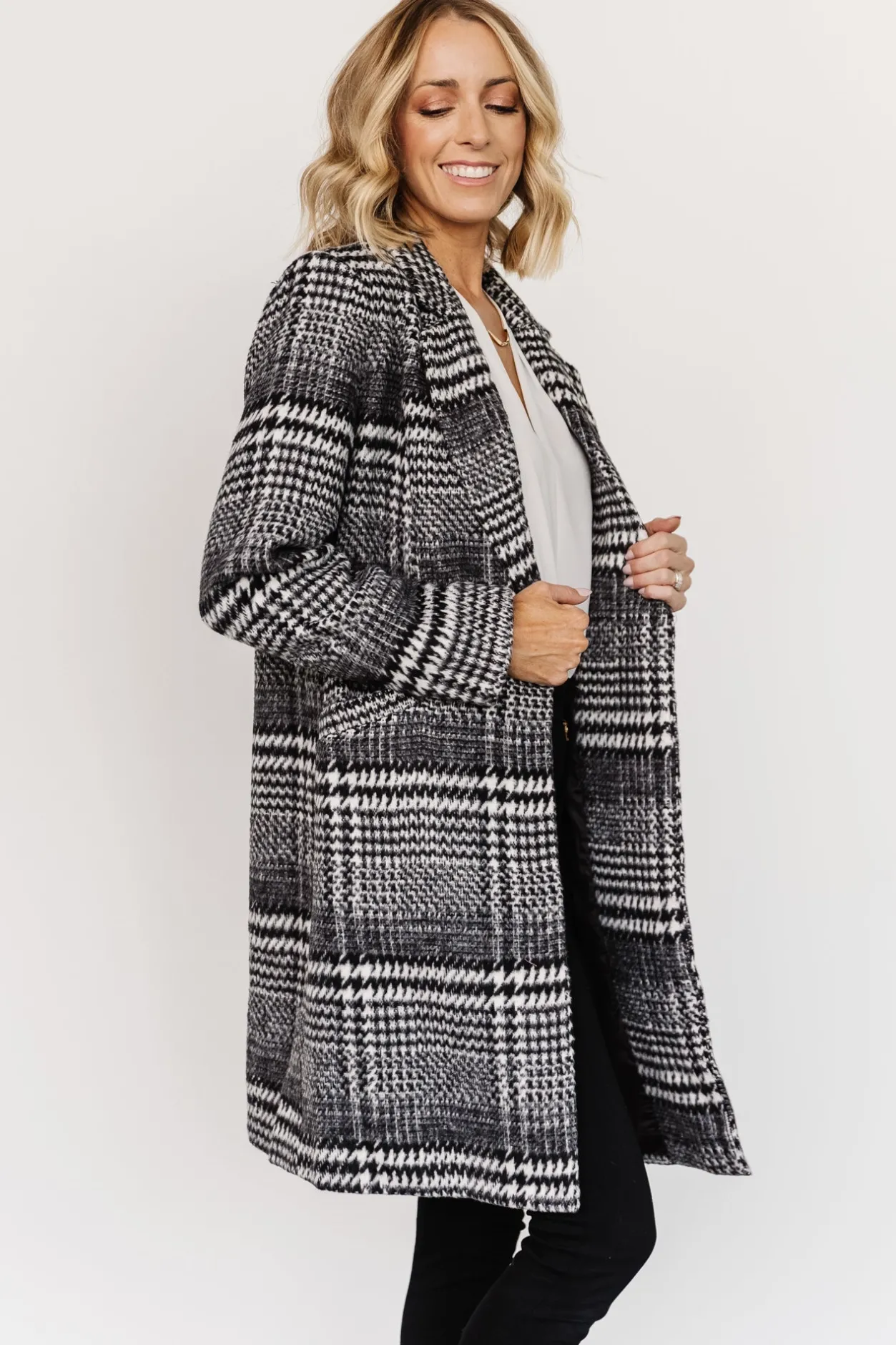 Hot Baltic Born Townley Houndstooth Coat | Black + Off White Black+OffWhite