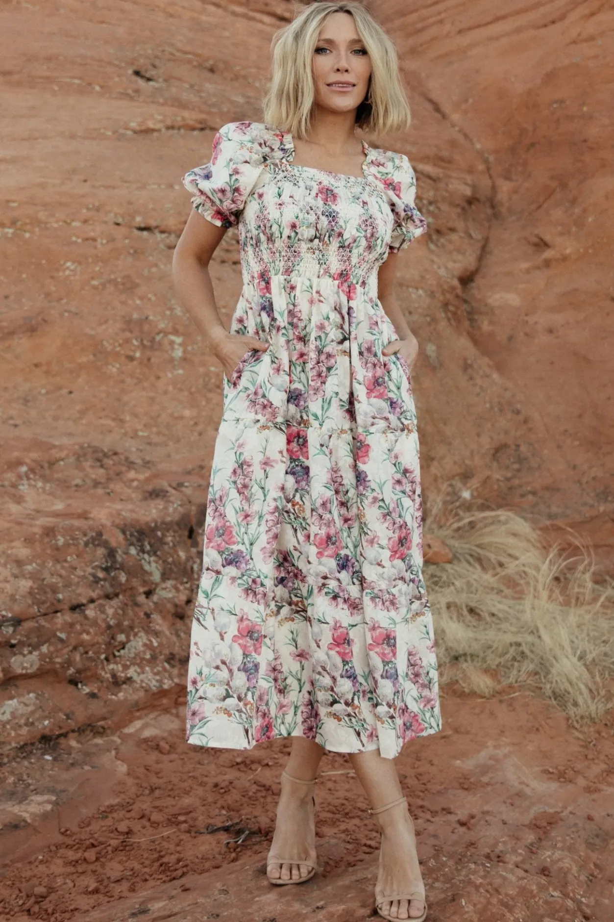 Outlet Baltic Born Tulsa Smocked Dress | Cream + Pink Cream+Pink