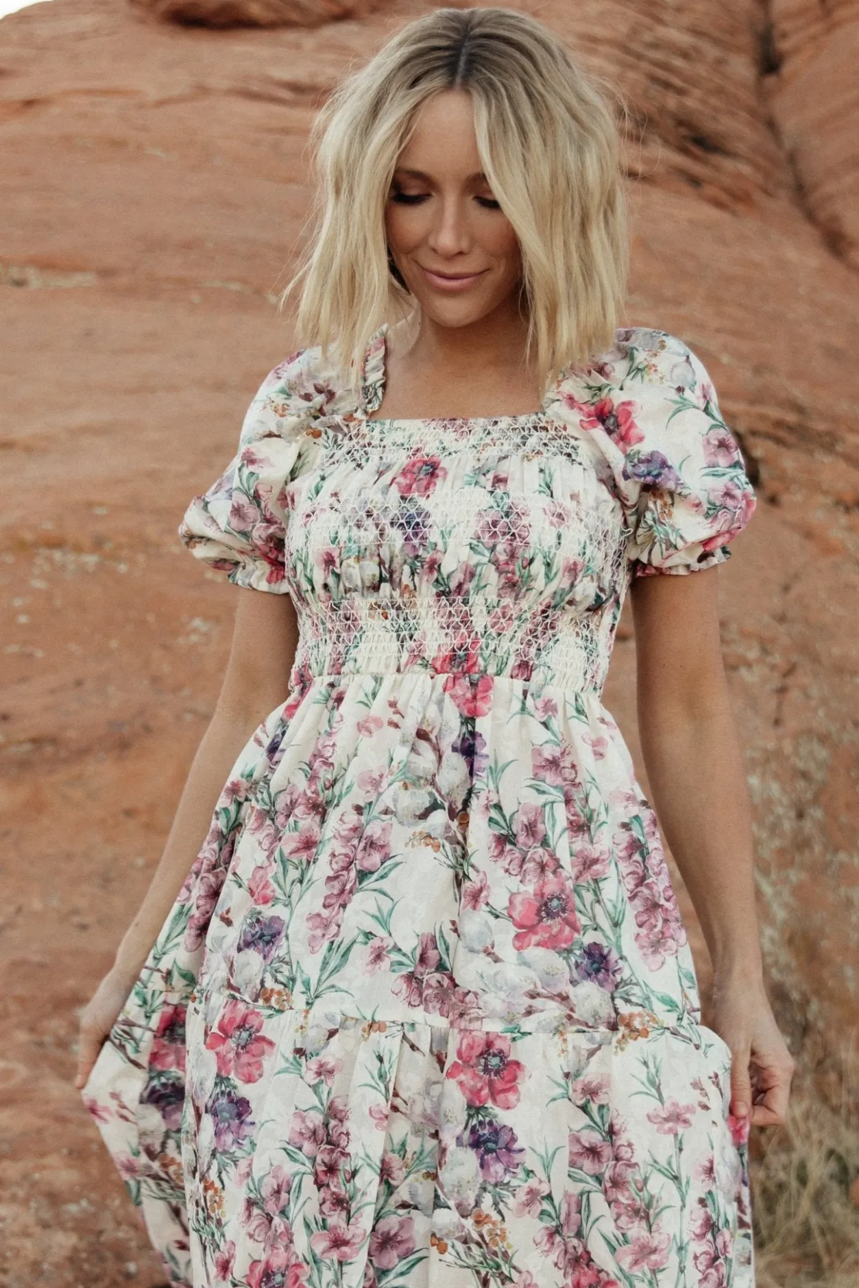 Outlet Baltic Born Tulsa Smocked Dress | Cream + Pink Cream+Pink
