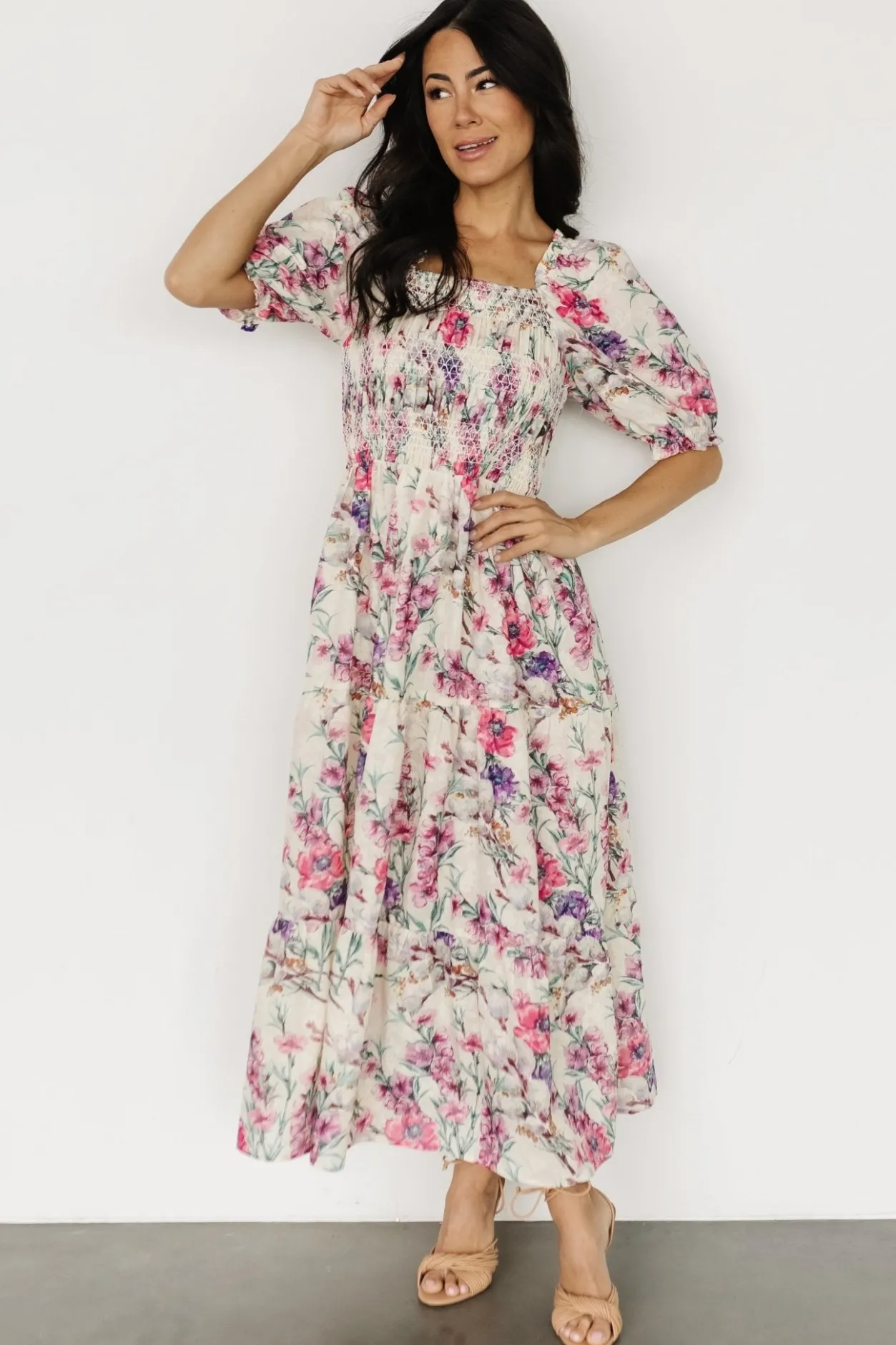 Outlet Baltic Born Tulsa Smocked Dress | Cream + Pink Cream+Pink