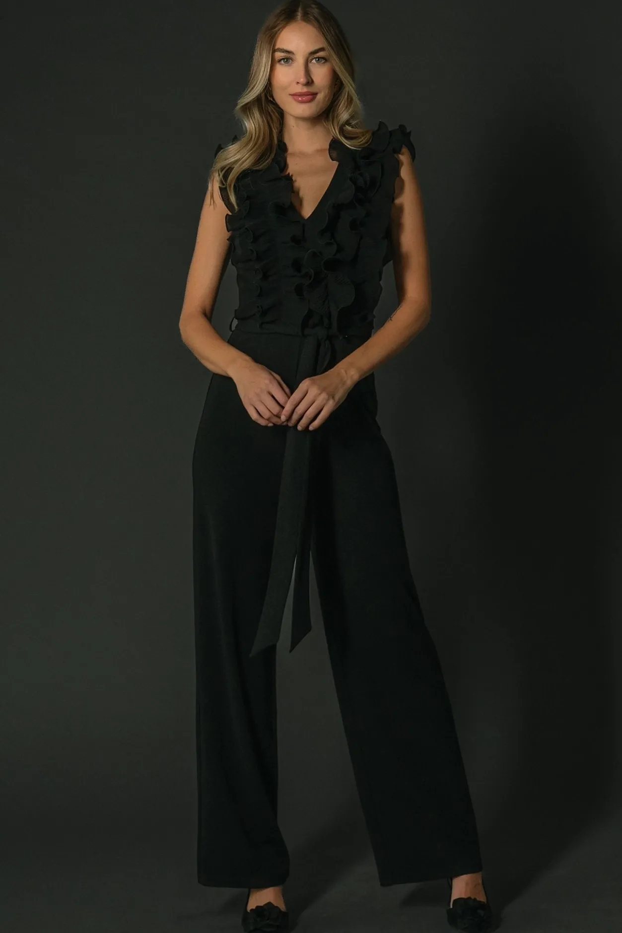 Discount Baltic Born Tyra Ruffle Tank Jumpsuit | Black