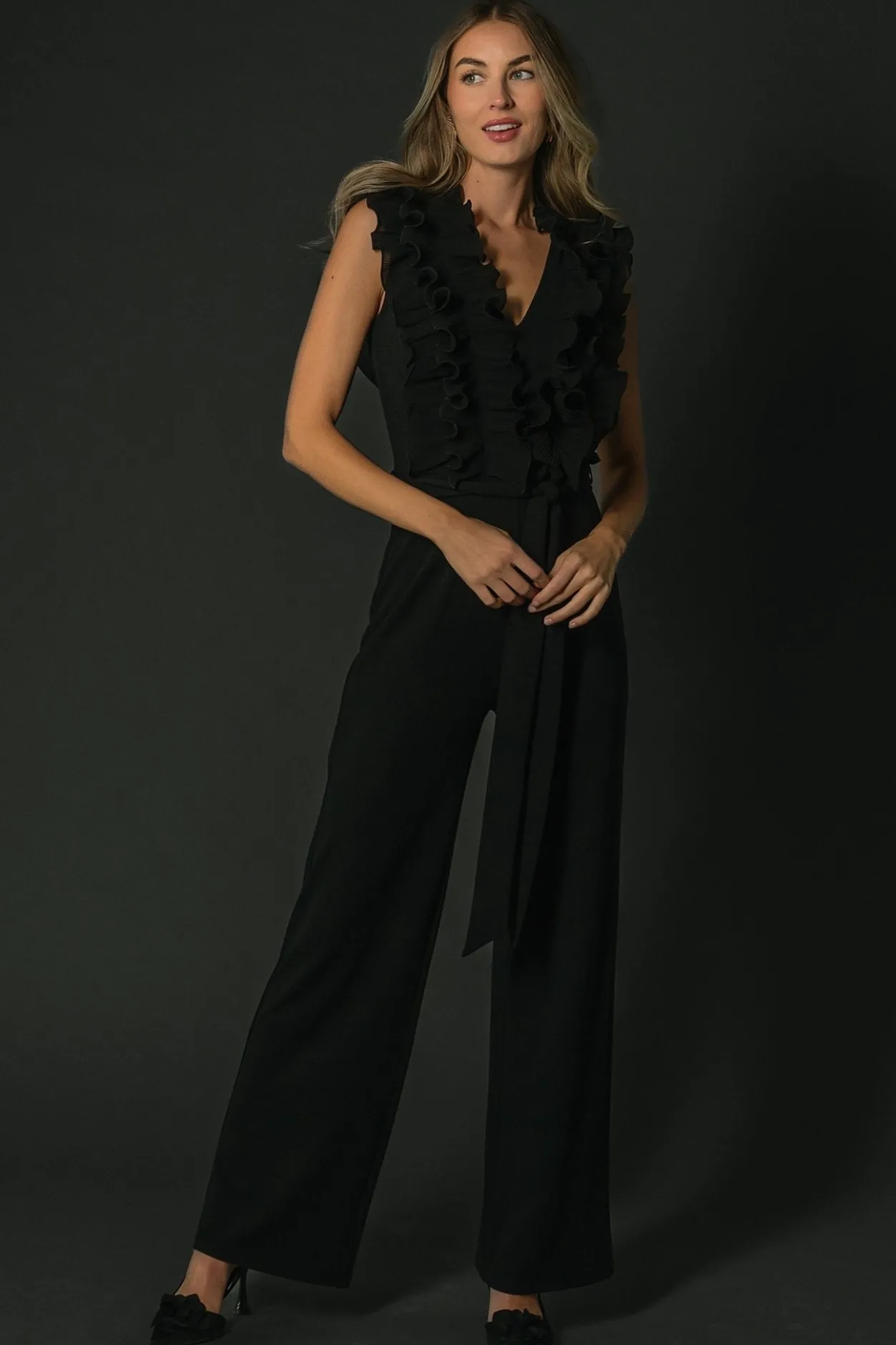Discount Baltic Born Tyra Ruffle Tank Jumpsuit | Black