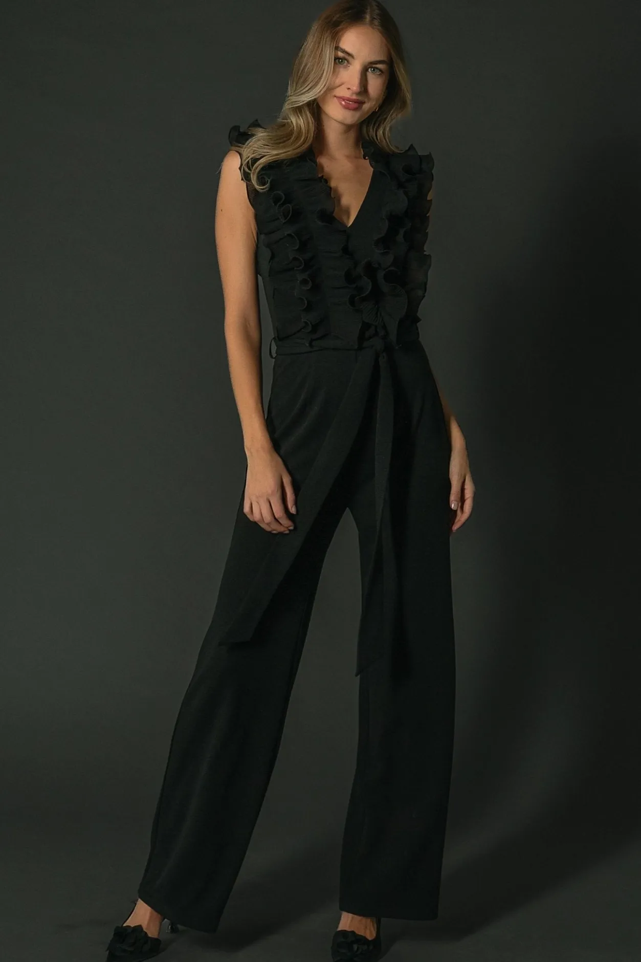 Discount Baltic Born Tyra Ruffle Tank Jumpsuit | Black