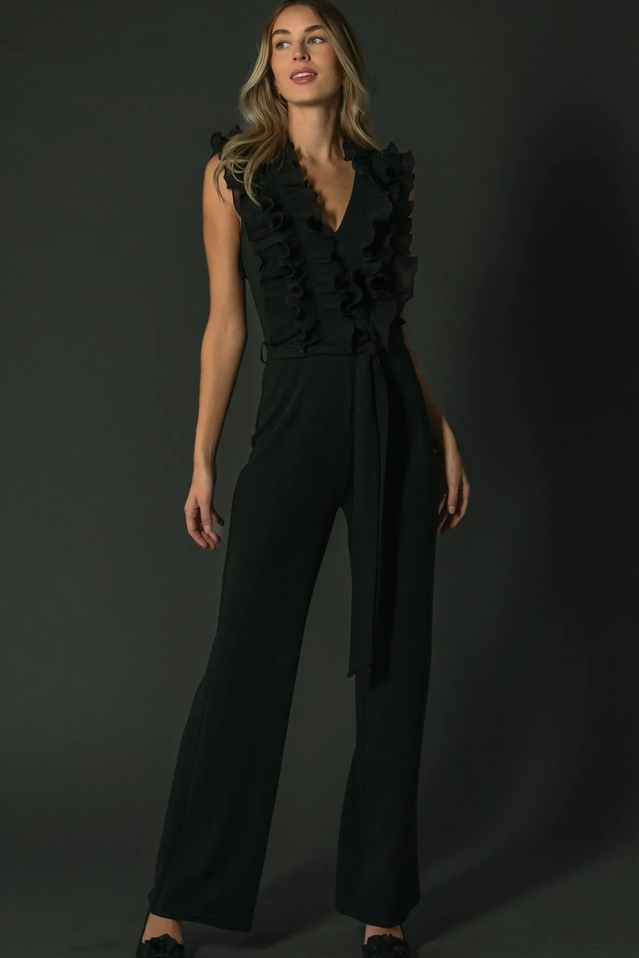 Discount Baltic Born Tyra Ruffle Tank Jumpsuit | Black