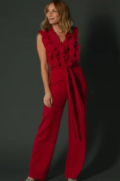 Discount Baltic Born Tyra Ruffle Tank Jumpsuit | Burgundy