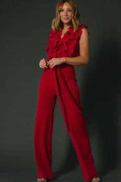 Discount Baltic Born Tyra Ruffle Tank Jumpsuit | Burgundy