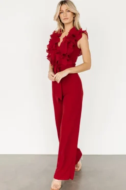 Discount Baltic Born Tyra Ruffle Tank Jumpsuit | Burgundy