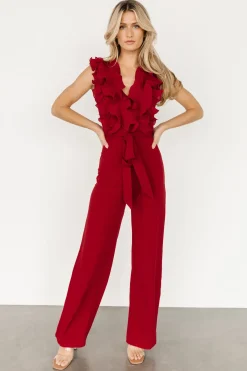 Discount Baltic Born Tyra Ruffle Tank Jumpsuit | Burgundy