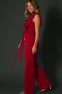 Discount Baltic Born Tyra Ruffle Tank Jumpsuit | Burgundy