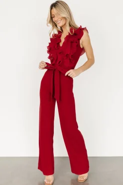 Discount Baltic Born Tyra Ruffle Tank Jumpsuit | Burgundy