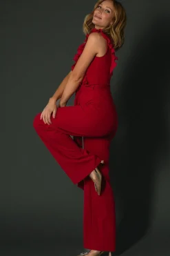 Discount Baltic Born Tyra Ruffle Tank Jumpsuit | Burgundy