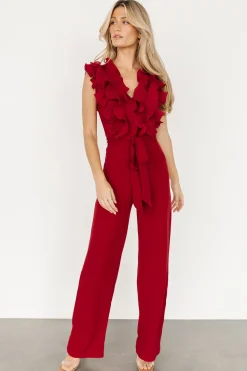 Discount Baltic Born Tyra Ruffle Tank Jumpsuit | Burgundy