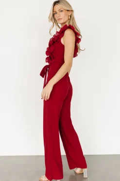 Discount Baltic Born Tyra Ruffle Tank Jumpsuit | Burgundy