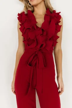 Discount Baltic Born Tyra Ruffle Tank Jumpsuit | Burgundy