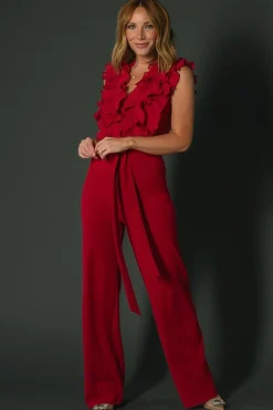 Discount Baltic Born Tyra Ruffle Tank Jumpsuit | Burgundy
