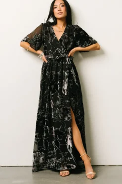 Hot Baltic Born Uma Velvet Maxi Dress | Black + Silver Floral Black+SilverFloral