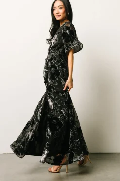 Hot Baltic Born Uma Velvet Maxi Dress | Black + Silver Floral Black+SilverFloral
