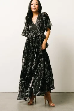 Hot Baltic Born Uma Velvet Maxi Dress | Black + Silver Floral Black+SilverFloral