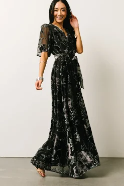 Hot Baltic Born Uma Velvet Maxi Dress | Black + Silver Floral Black+SilverFloral