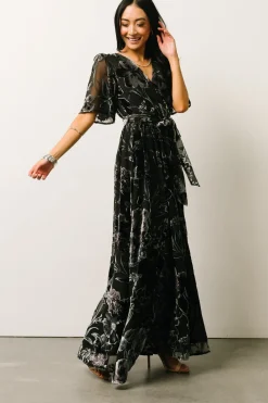 Hot Baltic Born Uma Velvet Maxi Dress | Black + Silver Floral Black+SilverFloral
