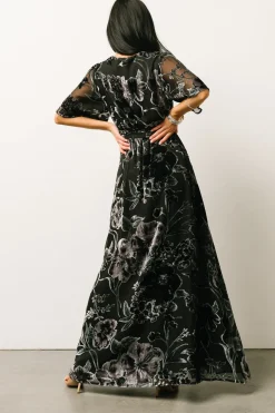 Hot Baltic Born Uma Velvet Maxi Dress | Black + Silver Floral Black+SilverFloral