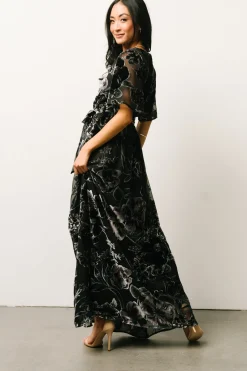 Hot Baltic Born Uma Velvet Maxi Dress | Black + Silver Floral Black+SilverFloral