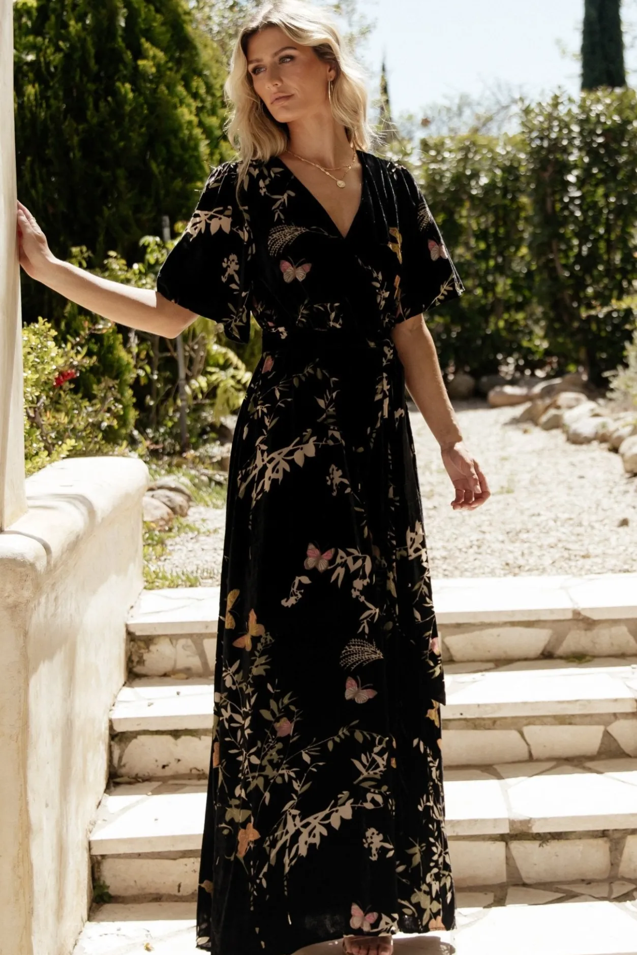 New Baltic Born Uma Velvet Maxi Dress | Black Butterfly Print BlackButterflyPrint